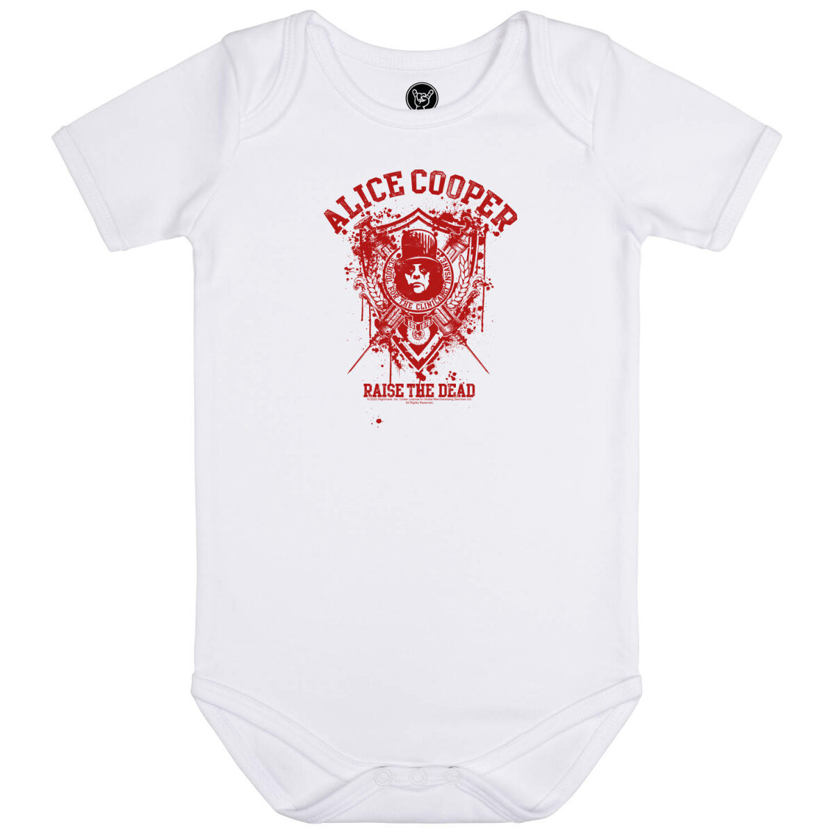 Alice Cooper Baby Bodysuit White - (Raise the Dead Red) 
